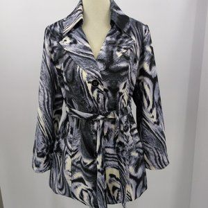 Susan Graver Size Small Jacket Blue Print Belted Button Up Car Length